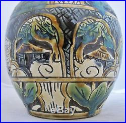Antique 6.5 Japanese or Chinese Pottery Flambe Drip Glazed Vase with DRAGONS