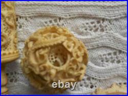 Antique 6 Layer Chinese Carved Puzzle Ball w Stand Dragons