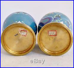 Antique 9 Pair of Chinese Blue Cloisonne Vases with Cobalt Celestial Dragons