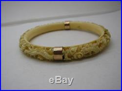 Antique 9ct Gold & Chinese Canton Carved Dragon Bangle