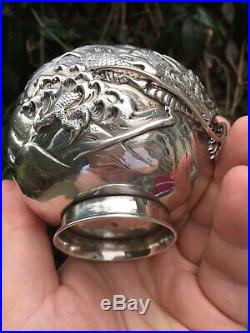 Antique Amazing Chinese/Japanese Solid Silver Dragon Bowl