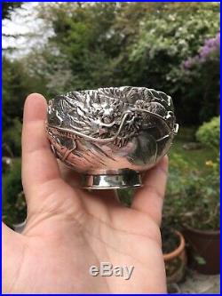 Antique Amazing Chinese/Japanese Solid Silver Dragon Bowl