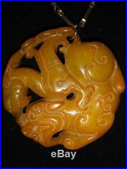 Antique, Antique, beautiful Chinese yellow Jade Dragon, h. Carved Pendant