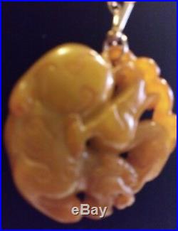 Antique, Antique, beautiful Chinese yellow Jade Dragon, h. Carved Pendant