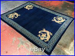 Antique Art Deco Beijing Chinese Dragon Rug 5x7ft. Mint Condition c. 1900