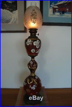 Antique Art Nouveau Japanese Chinese Porcelain Flower Kerosene Dragon Oil Lamp