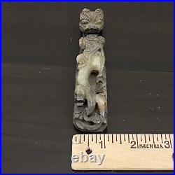 Antique Asian Chinese Openwork Carved Nephrite Jade Dragon & Chilong Belt Buckle
