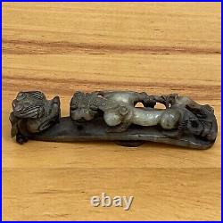 Antique Asian Chinese Openwork Carved Nephrite Jade Dragon & Chilong Belt Buckle