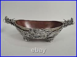 Antique Bowl Dragon Centerpiece Export China Trade Asian Chinese Silver Luen Wo