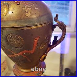 Antique Bronze Chinese Burial Urn With Dragon Handles