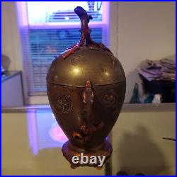 Antique Bronze Chinese Burial Urn With Dragon Handles