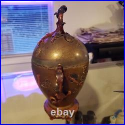 Antique Bronze Chinese Burial Urn With Dragon Handles