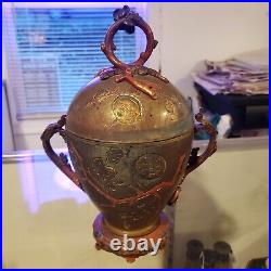 Antique Bronze Chinese Burial Urn With Dragon Handles