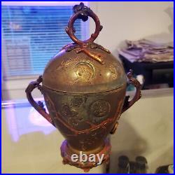 Antique Bronze Chinese Burial Urn With Dragon Handles