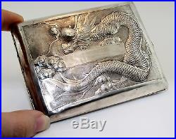 Antique C. 1880 Victorian Sterling Silver Chinese Dragon Vesta Cigarette Case