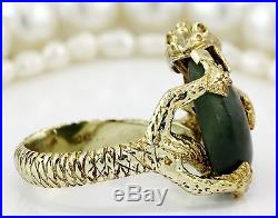 Antique C. 1920 Deco 10k Gold Cabochon Jade Jadeite Chinese Carved Dragon Ring