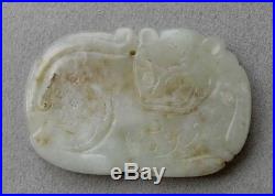 Antique CHINESE Foo Lion & Dragon Large and Thick JADE Plaque/Pendant