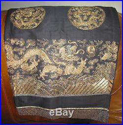 Antique CHINESE MANCHU Man's Skirt Panels Gold Metallic Dragon Embroidery
