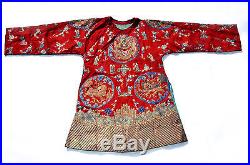 Antique CHINESE ROBE Embroidery DRAGON 5 Claw PHOENIX GOLD Thread QING Silk