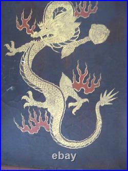 Antique CHING DYNASTY CHINESE GOLDEN DRAGON Table Screen with Inlaid Blessing