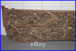 Antique Carved PAINTED Asian Chinese India Wood Headboard Panel with Dragon