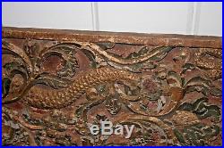 Antique Carved PAINTED Asian Chinese India Wood Headboard Panel with Dragon