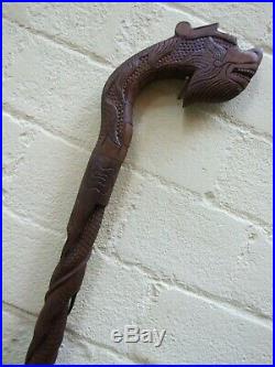 Antique Carved Wood Chinese Dragon Walking Stick / Cane 1920's