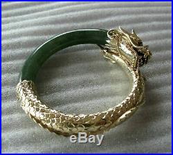 Antique Chinese 14K Gold Nephrite Jade Carved Dragon Bracelet Rubies $9000.00