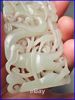 Antique Chinese 19th / 20th Century Carved White Jade Openwork Pendant Dragon