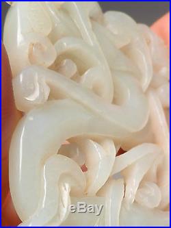 Antique Chinese 19th / 20th Century Carved White Jade Openwork Pendant Dragon