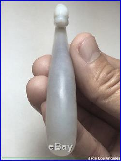 Antique Chinese 19th C Dragon White/Gray Hetian Nephrite Jade Belt Hook Diaguo