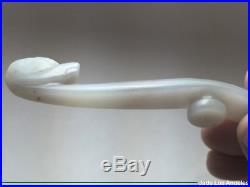 Antique Chinese 19th C Dragon White/Gray Hetian Nephrite Jade Belt Hook Diaguo