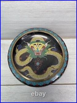 Antique Chinese 19th Century Cloisonne Enamel Dragon Bowl