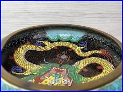 Antique Chinese 19th Century Cloisonne Enamel Dragon Bowl