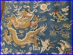Antique Chinese 19th Century Kesi Imperial Nine Dragon Robe Framed Silk Qing