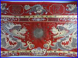 Antique Chinese 19th Century Silver-thread Dragon Embroidery Altar Cloth