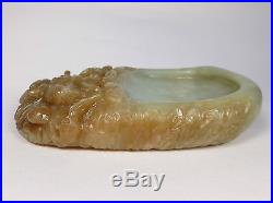 Antique Chinese 20th Century Carved Jade Ink Stone with Dragons & Clouds SIGNED