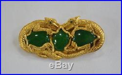Antique Chinese 24K Gold & Jade Pin Jadeite with Dragons