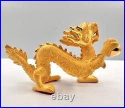 Antique Chinese 24k. 999 Yellow Gold Frosted & Polished Dragon Statue Figure 11g