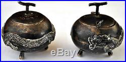 Antique Chinese. 900 Silver Salt And Pepper Dragon Tripod Containers SIGNED