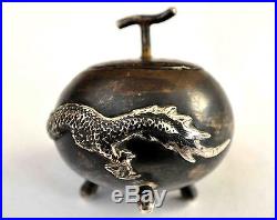 Antique Chinese. 900 Silver Salt And Pepper Dragon Tripod Containers SIGNED