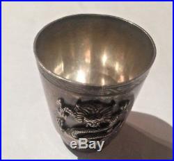Antique Chinese 950 Silver Dragon Cordial Cup 72.4 Gr