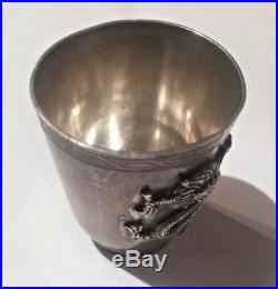Antique Chinese 950 Silver Dragon Cordial Cup 72.4 Gr