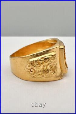 Antique Chinese. 999 24kYellow Gold Dragon & Good Luck Character Ring 12g