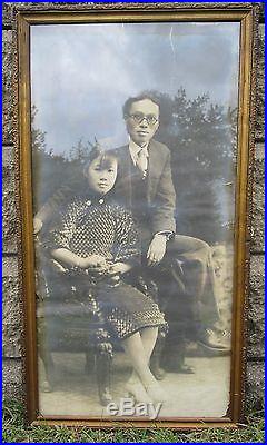 Antique Chinese American Couple Mammoth Photo Lion Dragon Chair Immigrants IL