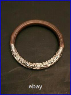 Antique Chinese Bamboo And Silver Bangle. Excellent cond. Repousse dragon. 3