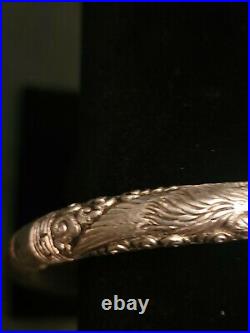 Antique Chinese Bamboo And Silver Bangle. Excellent cond. Repousse dragon. 3