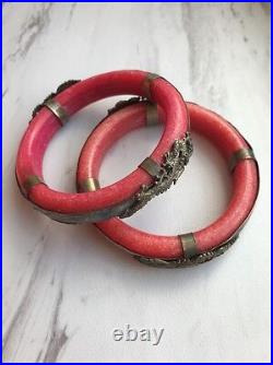 Antique Chinese Bangles Dragon And Phoenix Decorated