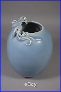 Antique Chinese Blue Glaze Porcelain With Dragon Vase, Marked