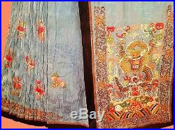 Antique Chinese Blue Silk Embroidered Dragon Skirt